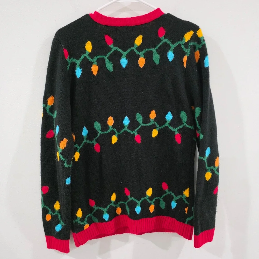 Holiday Time Mens Ugly Christmas Sweater Size Small Black Reindeer Jingle Bells